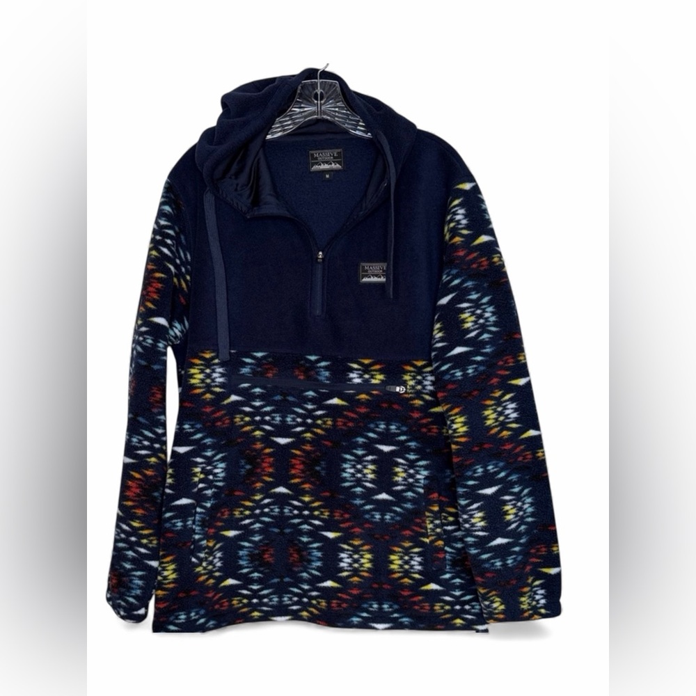 Massive Outdoor Fleece Hoodie Size M Vibrant Multicolor Pullover - Picture 4 of 14